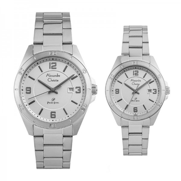 Alexandre Christie AC 1016 Silver White Steel Couple